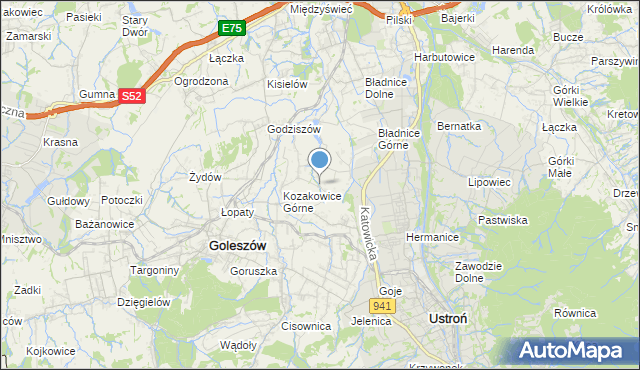 mapa Kozakowice Dolne, Kozakowice Dolne na mapie Targeo